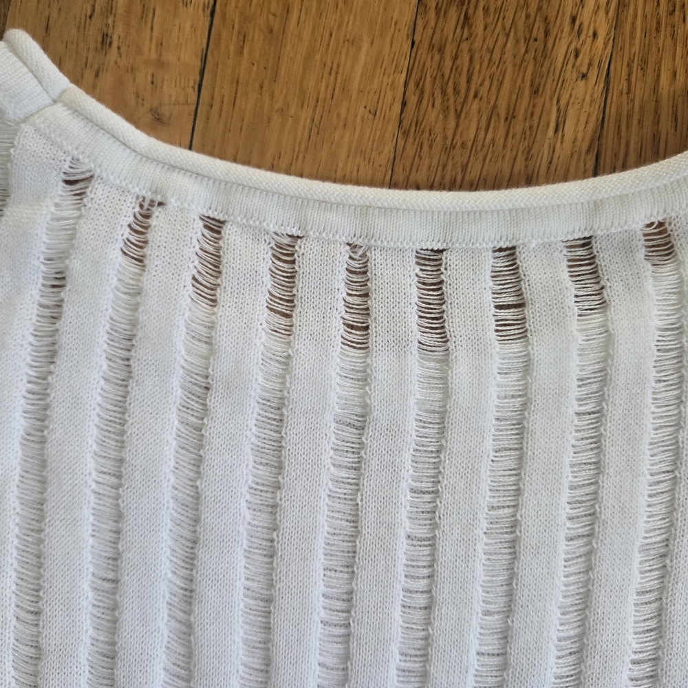 Commense Sheer White Ribbed Sweater Top Small - Picture 5 of 8